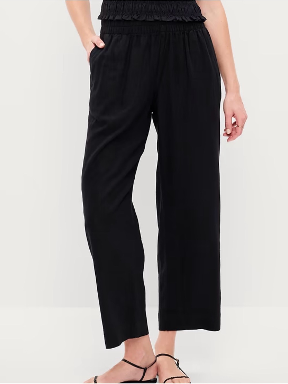 Old Navy Black Linen-blend Straight Leg Ankle Elastic Waist Pants Size XSmall